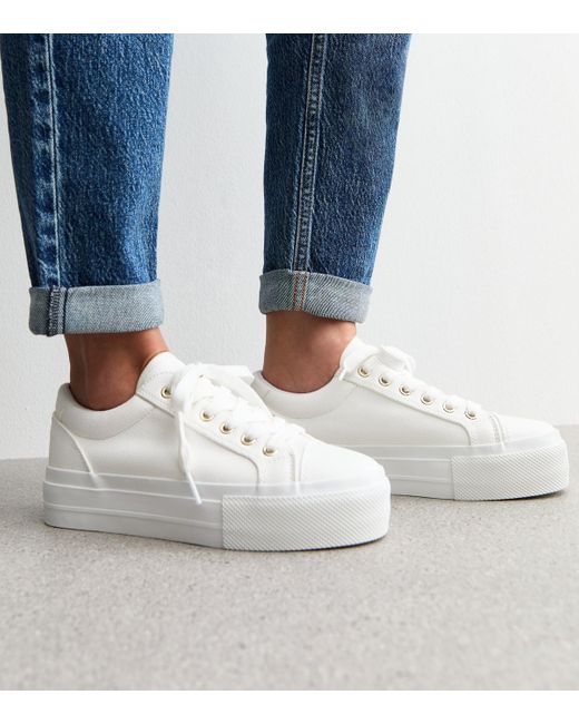 New Look Gray Platform Sole Pebbled Faux Leather Trainers Vegan