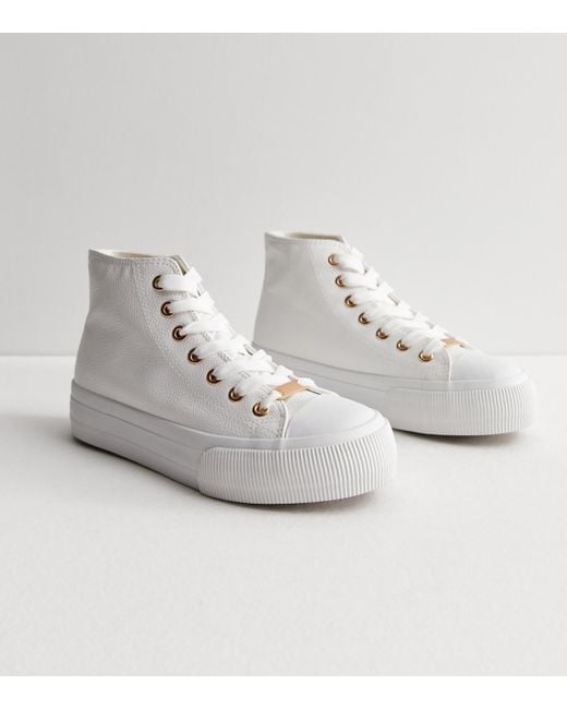 New Look White Leather-Look Chunky Sole Lace Up Trainers