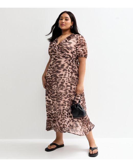 New Look Brown Plus Size Animal Print Wrap Midi Dress Curves