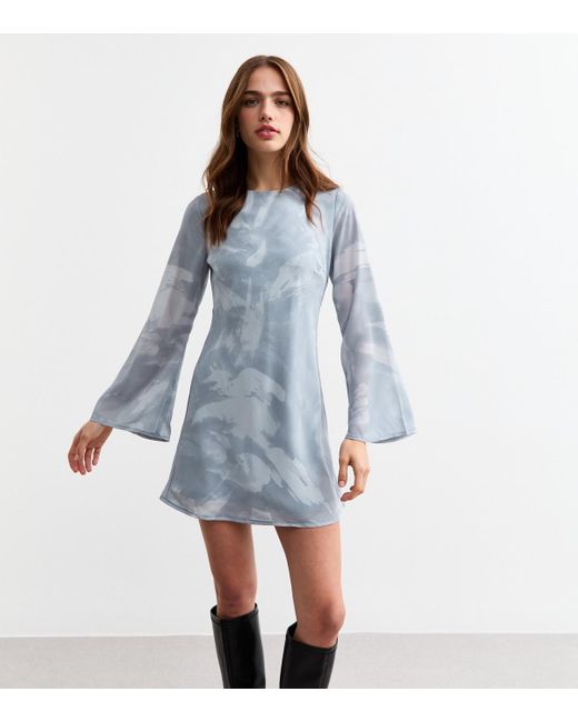 New Look Blue Abstract Print Mini Dress