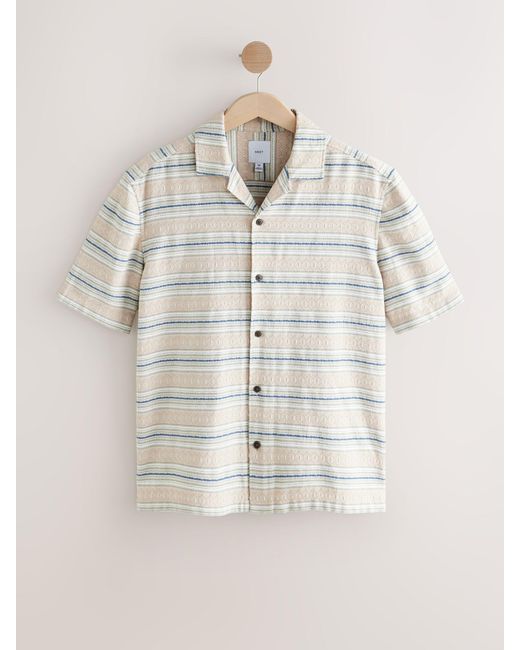 Next Natural 100% Cotton Textured Stripe Short Sleeve Shirt for men