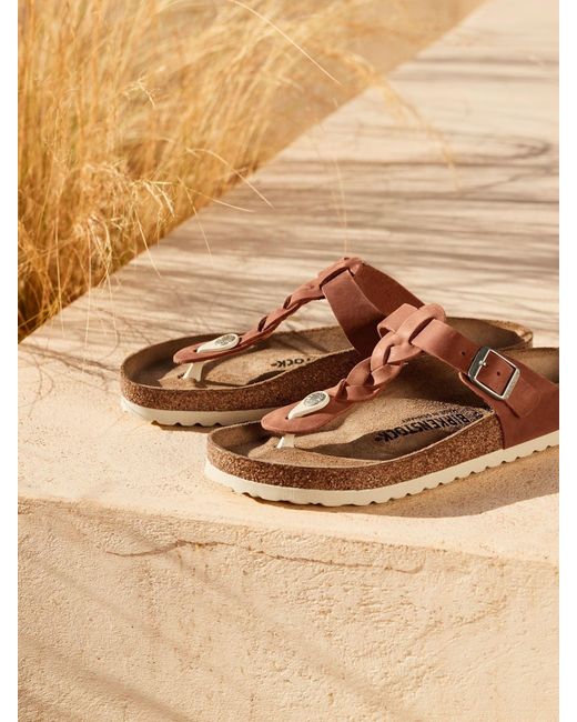 Birkenstock Brown Gizeh Sandalen Aus Geflochtenem, Geöltem Leder
