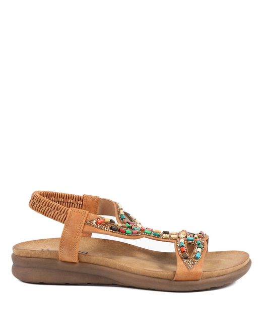 Pavers Brown Elasticated Embellished Slingback Sandals