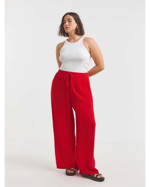 Simply Be Red Tie Waist Crinkle Wide Leg Trousers