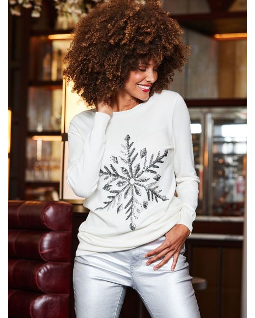 Sosandar Natural Snowflake Sequin Jumper