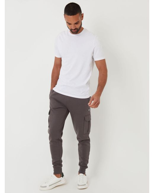 Threadbare Gray Cotton Blend Cuffed Cargo Joggers for men