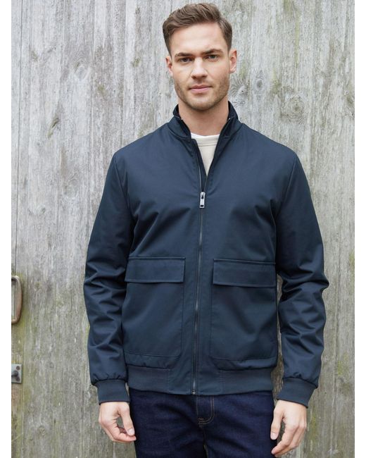 Threadbare Blue Patch Pocket Funnel Neck Harrington Style Jacket for men