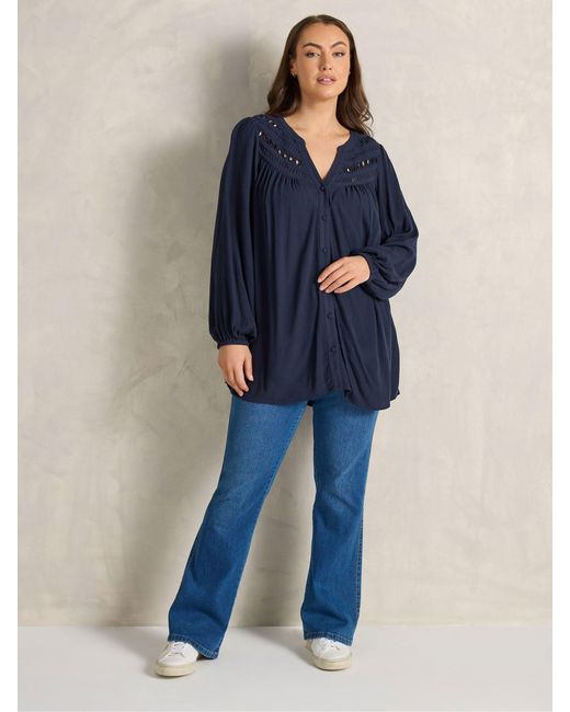 Evans Blue Long Sleeve Macrame Blouse