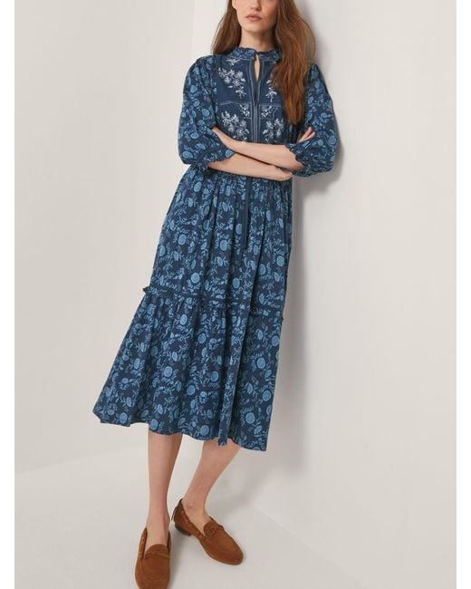 Monsoon Blue Sofia Floral Print Jersey Midi Dress
