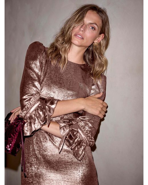 knee length dresses for ladies Self-Portrait - Pink Metallic Chiffon Feather Midi Dress main image 0
