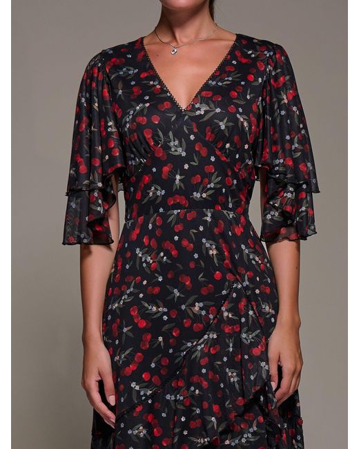 Jolie Moi Gray Frill Trim Mesh Maxi Dress