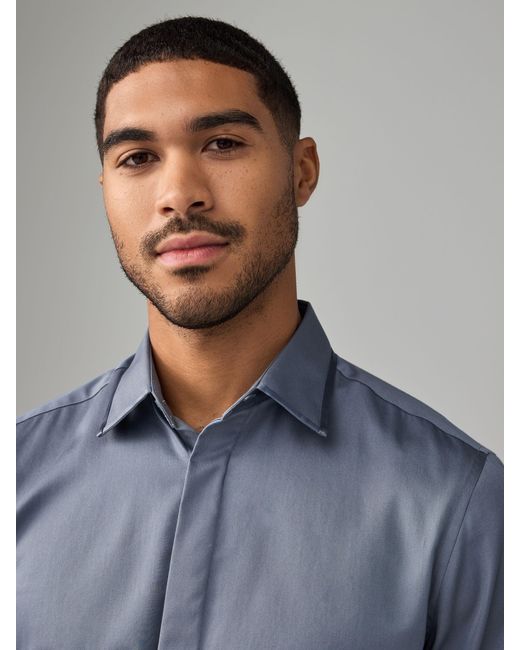 Next Langarmhemd Aus 100 Baumwolle Mit Einzelmanschette Und Paspelierungeu 43 Regular in Blue für Herren