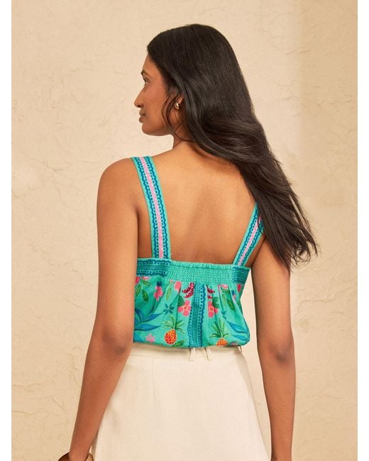 Love & Roses Blue Square Neck Button Through Cami