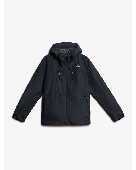 Superdry Blue Graphite Waterproof Hooded Logo Jacket for men