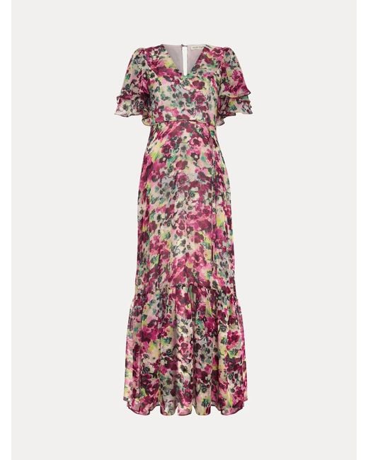 Phase Eight White Floral Print Ruffle Maxi Dress