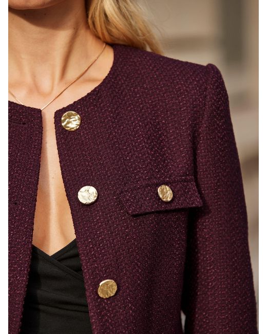 Sosandar Brown Boucle Collarless Jacket