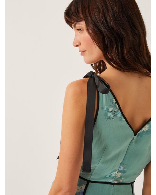 Monsoon Green Giselle Floral Print Bow Midi Dress
