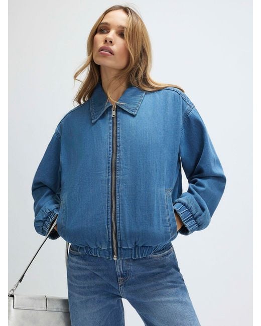 River Island Blue Denim Zip Through Collared Bomber Jacket