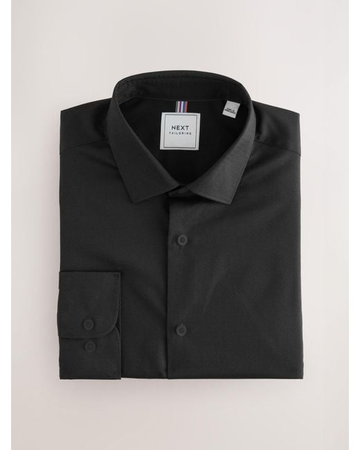 Next Black Regular Fit Easy Care Textured Single Cuff Smart Shirt for men