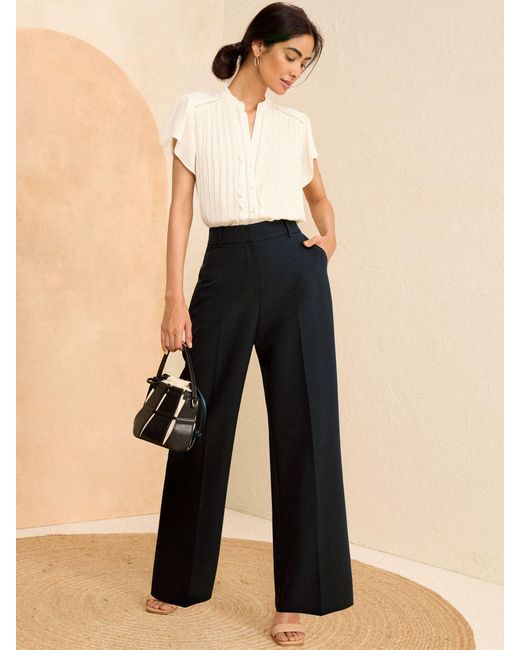 Love & Roses Black Tailored-Hose Mit Weitem Bein Und Hohem Bundeu 46 (Uk 18)