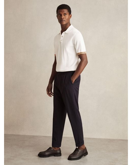 Reiss White Camel Tipped Knit Polo Shirt for men