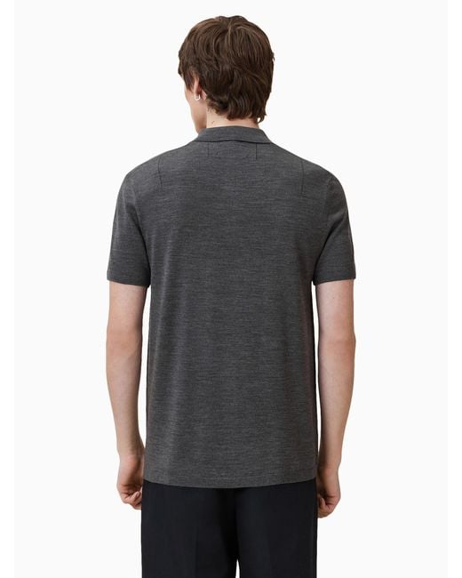AllSaints Gray Allsaints Mode Merino Wool Short Sleeve Polo Neck Jumper for men