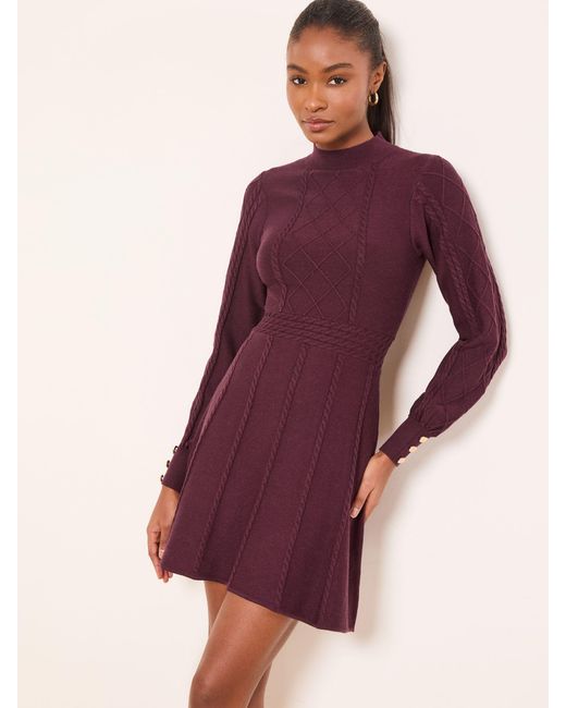 Lipsy Mini Diamond Knitted Long Sleeve Dress in Purple | Lyst