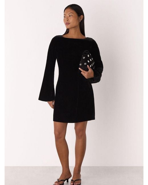 Whistles Women's Black Petite Velvet Flare Sleeve Dress