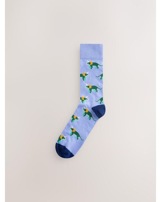 Next White Bright/ Dinosaur Pattern Socks 8 Pack for men