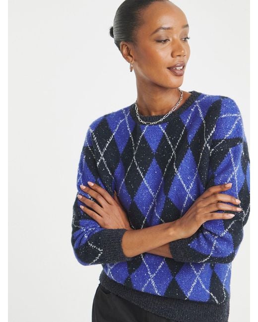 JD Williams Blue Crew Neck Argyle Jumper