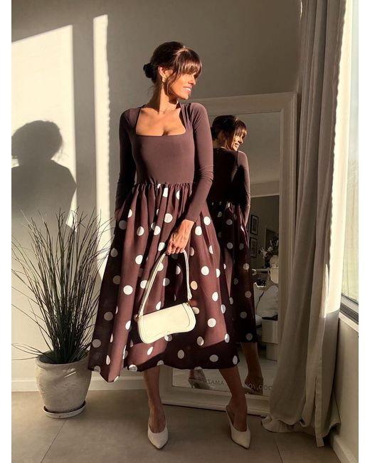 brown strapless midi dress Risama Dots maxi dress, brown main image 1