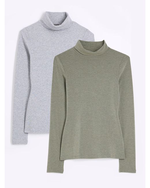 River Island Gray 2 Pack Long Sleeve Roll Neck T-Shirts