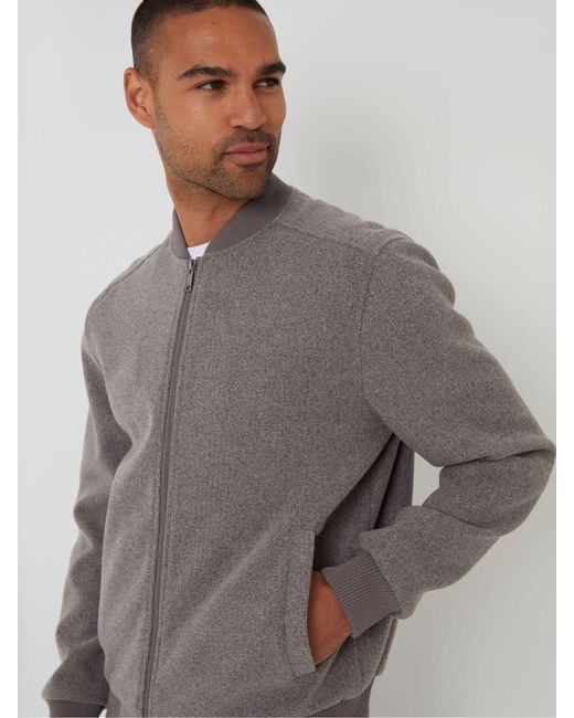 Threadbare Gray Faux Wool Brushed Bomber Jacket for men