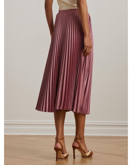 Ralph Lauren Purple Suzu Pleated Satin Charmeuse A Line Midi Skirt