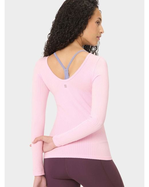Sweaty Betty Pink Mindful Flex Boat Neck Long Sleeve Top