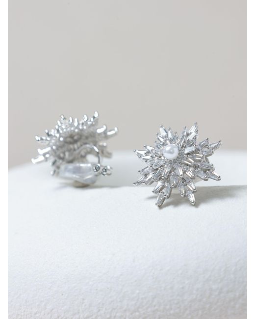 Jon Richard Metallic Rhodium Plated Crystal And Pearl Star Clip Earrings