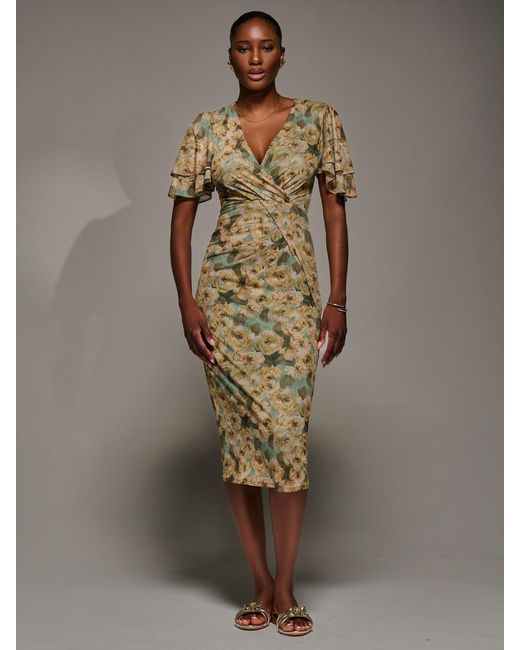 Jolie Moi Green Angel Sleeve Mesh Bodycon Dress