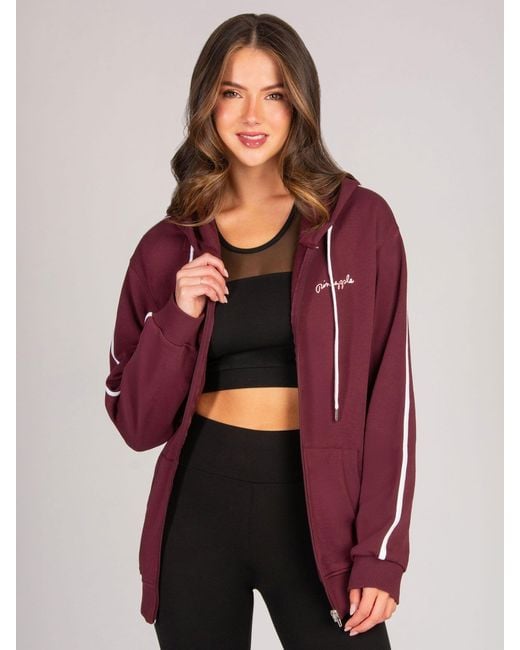Pineapple Red Stripe Panel Zip Hoodie