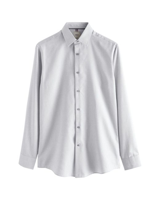 Next White Slim Fit Easy Care Textured Single Cuff Smart Shirt for men