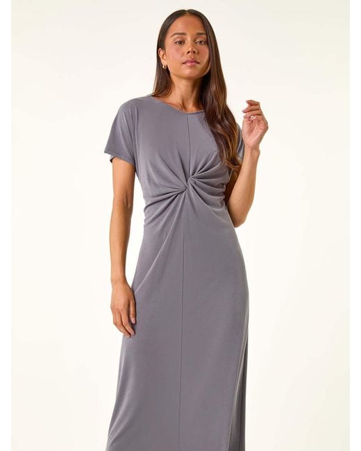 Roman Purple Petite Twist Front Midi Dress