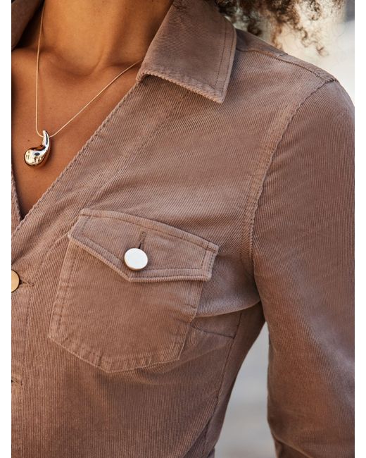 Sosandar Gray Belted Corduroy Midi Dress