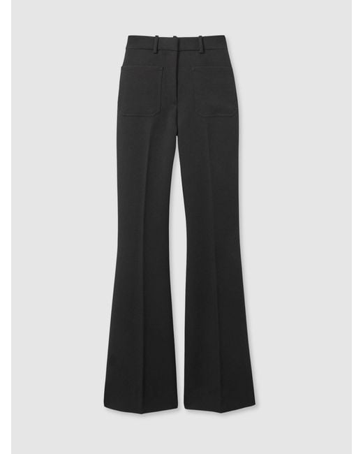 Reiss Black Petite Leather High-Rise Flared Trousers