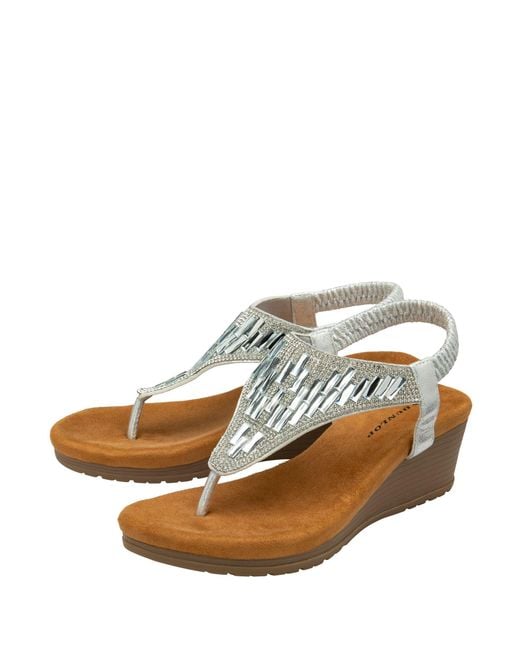 Dunlop White Toe Post Wedge Elasticated Sandals