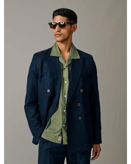 aubi Blue Northfield Db Patch Pocket Blazer for men