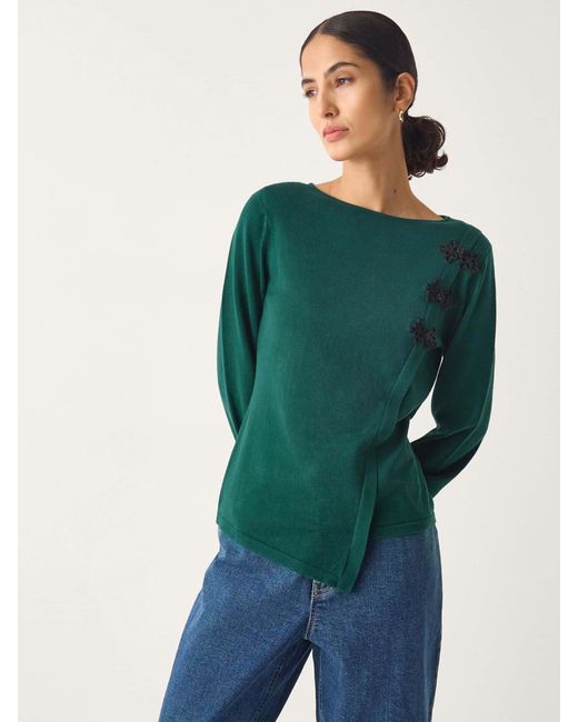 Monsoon Green Sofia Asymmetrical Button Jumper