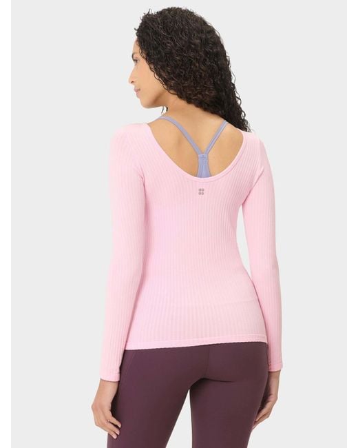 Sweaty Betty Pink Mindful Flex Boat Neck Long Sleeve Top