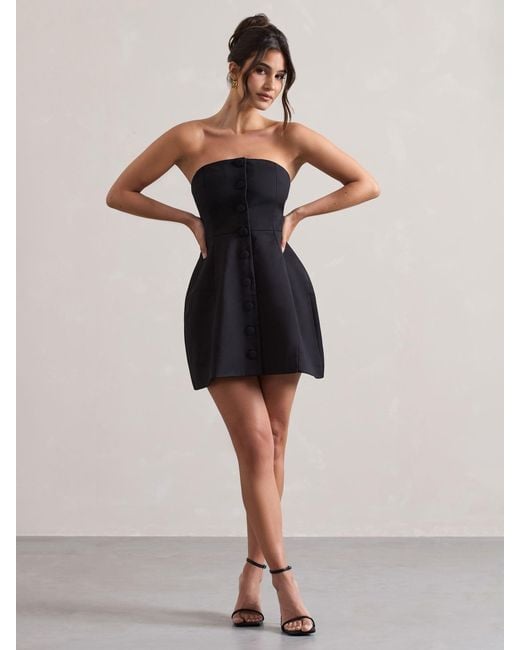 Club L London Natural Anniston Bandeau Tailored Buttoned Mini Bridal Dress