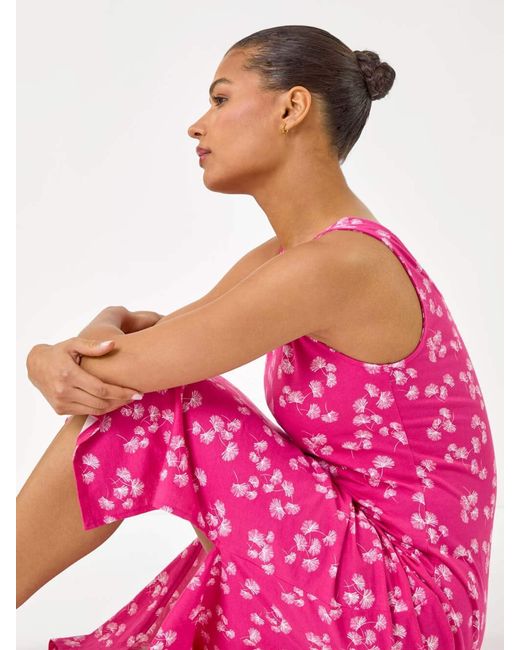 Roman Pink Dandelion Print Maxi Dress