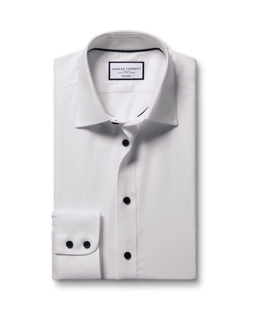 Charles Tyrwhitt Men's White Non-Iron Twill With Contrast Buttons Slim Fit Shirt Charles Tyrwhitt Men's White Non-Iron Twill With Contrast Buttons Slim Fit Shirt