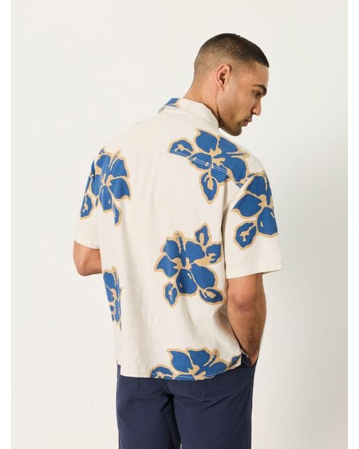 FatFace Blue Fatface Short Sleeve Relaxed Fit Large Hawaiian Floral Shirt for men